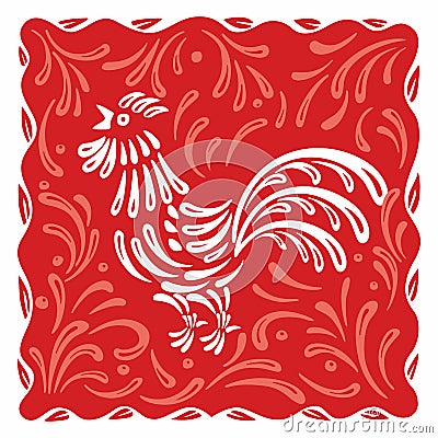 Stylized rooster surrounded by ornaments Vector Illustration