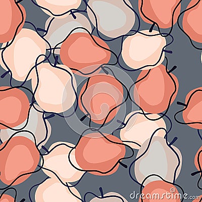 Stylized seamless pattern with pink random plum silhouettes fruit ornament. Blue pale background Vector Illustration