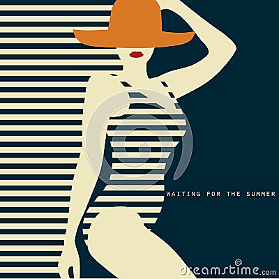 Stylized woman with hut Vector Illustration