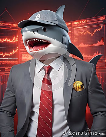 Shark Trader in the Digital Market AI Generative Stock Photo