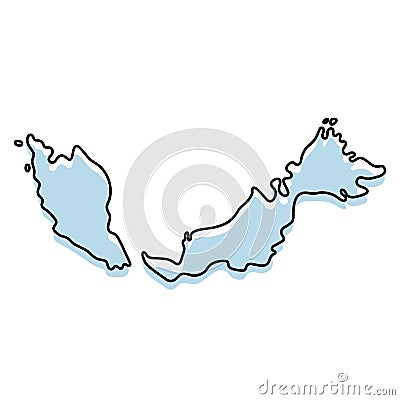 Stylized simple outline map of Malaysia icon. Blue sketch map of Malaysia vector illustration Vector Illustration