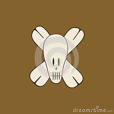 Stylized skull with bones - in brown shades. Vector Illustration