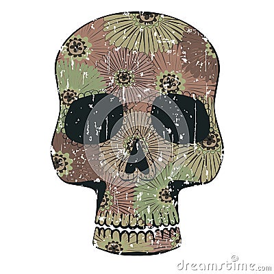 Stylized Skull with Floral Pattern Vector Illustration