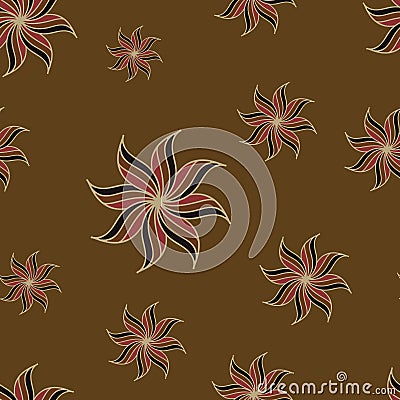 Stylized star anise seamless pattern. Brown background. Abstract texture. Vector Illustration