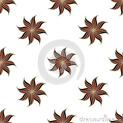 Stylized star anise seamless pattern. Brown elements on white background. Vector Illustration