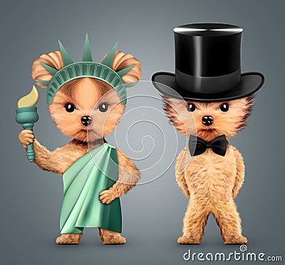 Stylized Statue of Liberty and funny gentleman Cartoon Illustration