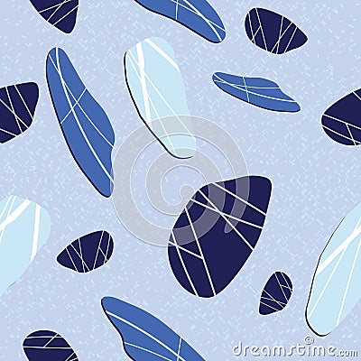 Stylized stones in cool shades of blue. Sophisticated, classic print with organic texture background. Vector Illustration