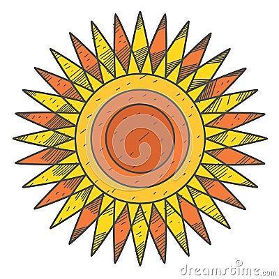 Stylized sun disk with sharp rays. Vector Illustration