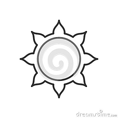 Stylized sun logo. Line icon of sun, flower. Isolated black outline logo on white background. Vector Illustration