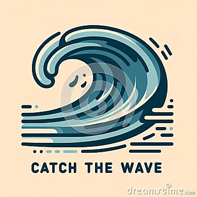 Stylized surf wave capturing the motion. Dynamic minimalistic simple illustration with the text 