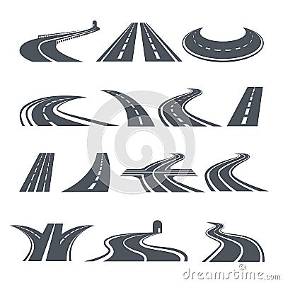 Stylized symbols of road and highway. Pictures for logo design Vector Illustration