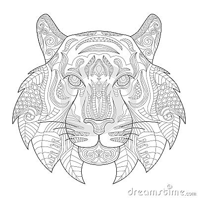 Stylized tiger line art portrait Vector Illustration