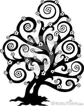 Stylized tree in bloom silhouette Vector Illustration