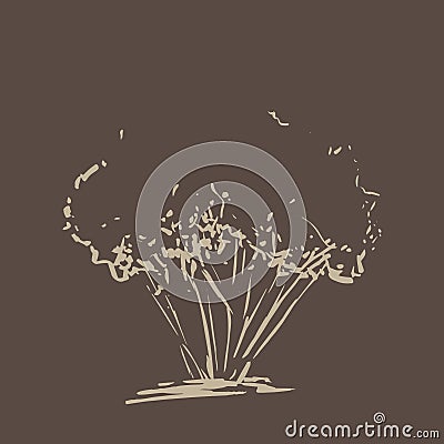 Stylized tree. Hand drawn. Beige tree sketch silhouette isolated on dark brown background. Vector Illustration
