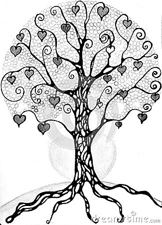 Hearts magic tree love illustration, no colour Cartoon Illustration