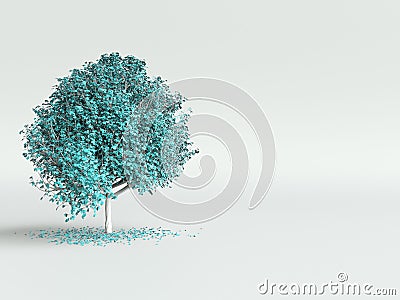 Stylized tree with light blue leaves on white background. 3d render Cartoon Illustration