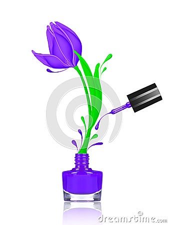 Stylized tulip flower made with splashes of purple nail polish Stock Photo