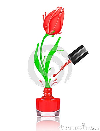 Stylized tulip flower made with splashes of red nail polish Stock Photo