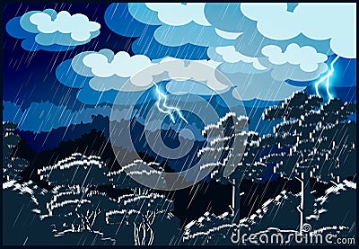 Thunderstorm forest Vector Illustration