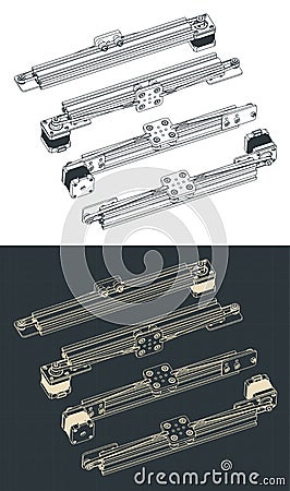 Belt driven actuator drawings Vector Illustration