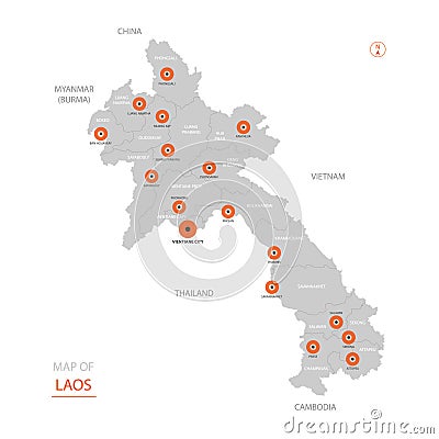 Laos map with administrative divisions. Vector Illustration