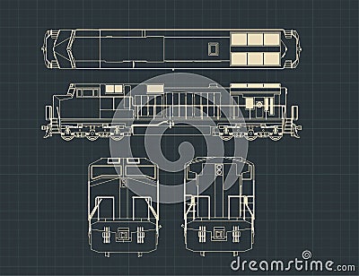 Stylized vector Locomotive blueprints Vector Illustration