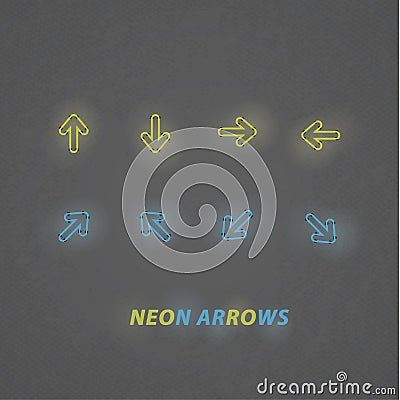 Stylized vector neon arrows. Modern design navigation with dark Vector Illustration
