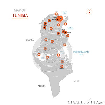 Tunisia map with administrative divisions. Vector Illustration