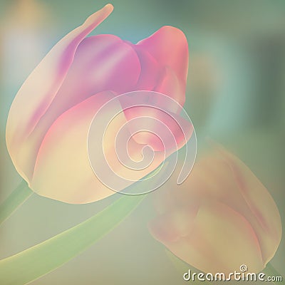 Stylized vintage card with red tulips. EPS 10 Vector Illustration