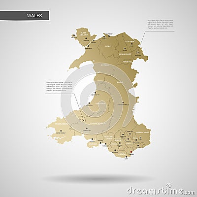 Stylized Wales map vector illustration. Vector Illustration
