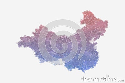 Stylized watercolor map of Mainland China with splotches isolated on a pure white background. A gradient of blush pink and dusty Stock Photo