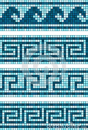 Stylized waves seamless decor mosaic border pattern Vector Illustration