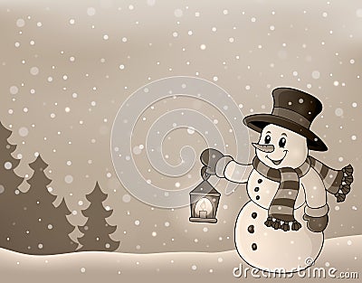 Stylized winter image with snowman 3 Vector Illustration