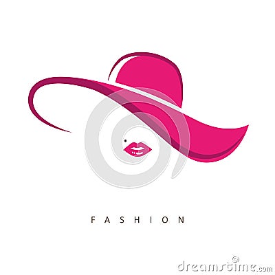Stylized woman with pink hut and pink lips Vector Illustration