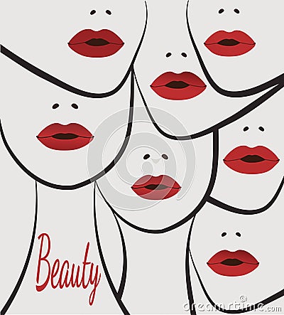 Stylized women faces with lips Vector Illustration