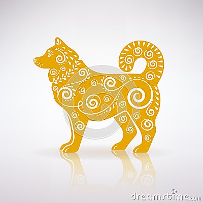 Stylized Yellow Dog with Ornament Vector Illustration