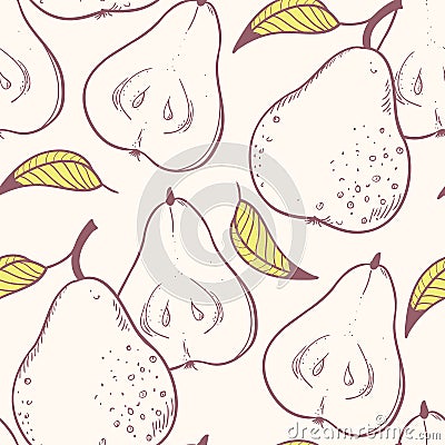 Stylized yellow pear seamless pattern Vector Illustration