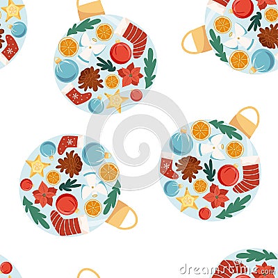 Styllish seamless pattern from Christmas ball. Winter vector decor. Colourful flat design can be used as background, packaging Vector Illustration