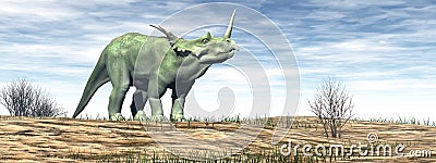 Styracosaurus dinosaur in the desert - 3D render Stock Photo