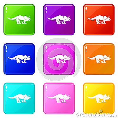 Styracosaurus icons 9 set Vector Illustration