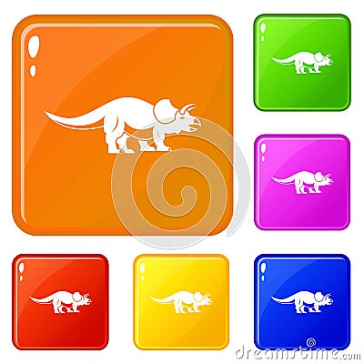 Styracosaurus icons set vector color Vector Illustration