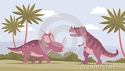 Ancient pangolin styracosaurus vs ceratosaurus of the Jurassic period Vector Illustration