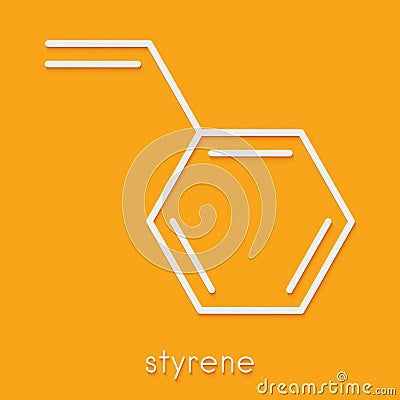 Styrene ethenylbenzene, vinylbenzene, phenylethene polystyrene building block molecule. Skeletal formula. Stock Photo