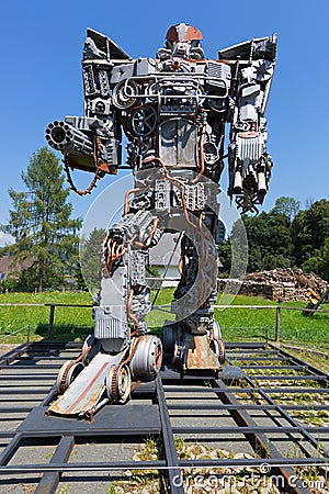 Big tall Transformer art at Arnold Alois Schwarzenegger Museum Thal, Styria in Austria Editorial Stock Photo