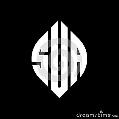 SUA circle letter logo design with circle and ellipse shape. SUA ellipse letters with typographic style. The three initials form a Vector Illustration