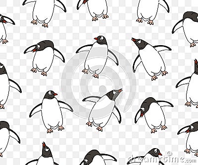 Subantarctic penguin or gentoo penguins, seamless vector background and pattern Vector Illustration