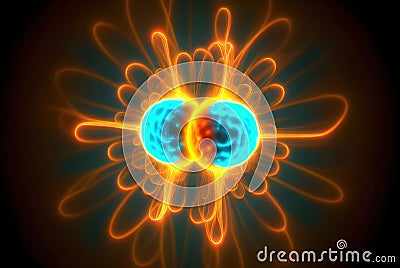 Subatomic particle collision illustration. Nuclear fusion concept. Generative AI Cartoon Illustration
