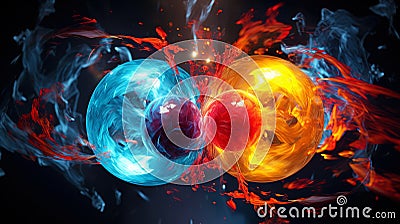 Subatomic proton particle collision. Nuclear fusion concept. Generative AI Stock Photo