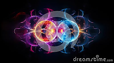 Subatomic proton particle collision. Nuclear fusion concept. Generative AI Stock Photo