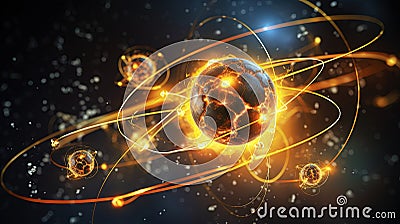 Subatomic proton particle collision. Nuclear fusion concept. Generative AI Stock Photo